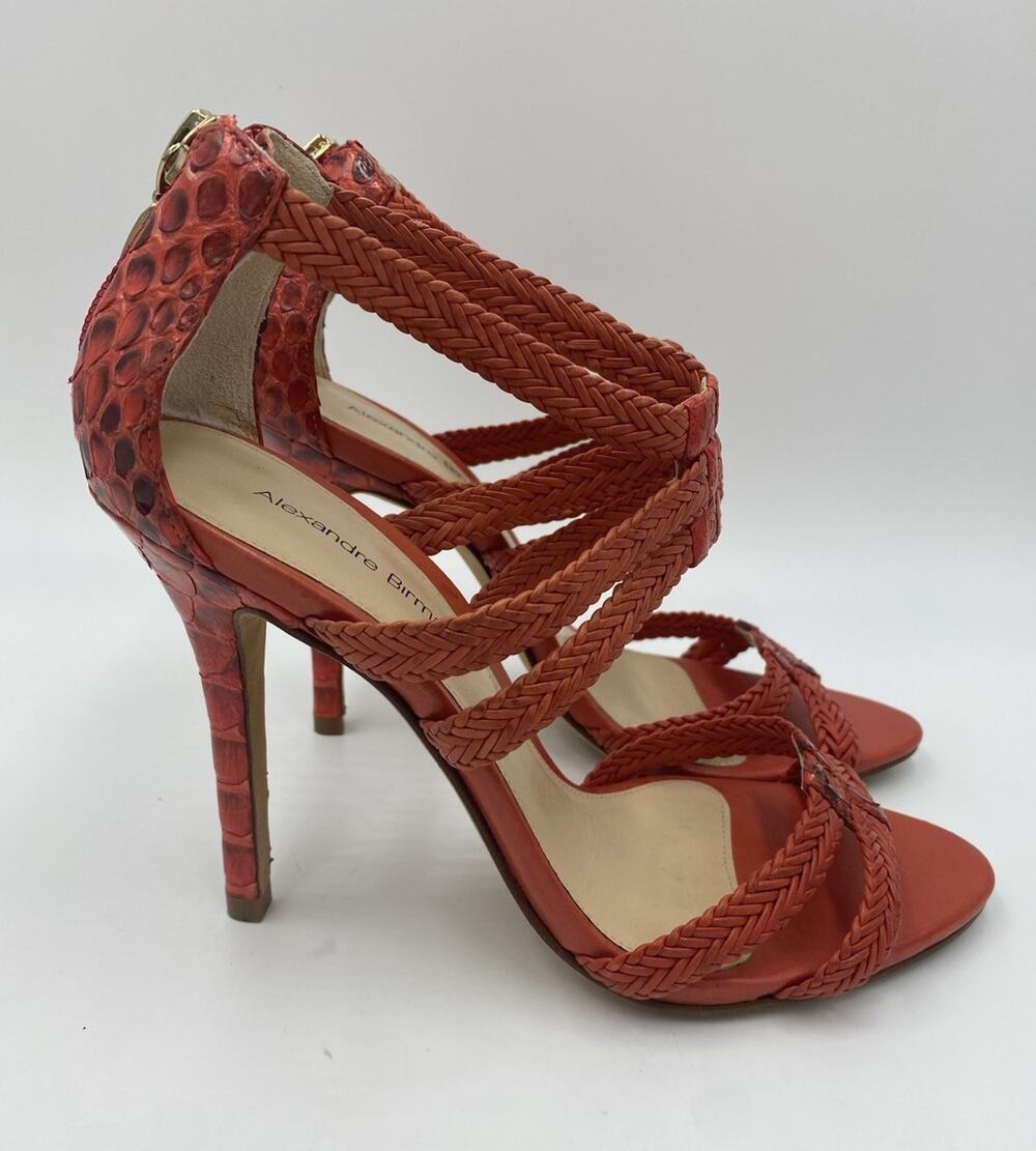 Alexandre Birman Orange Braided Strappy Python Heels Size 6 Stiletto Snakeskin
